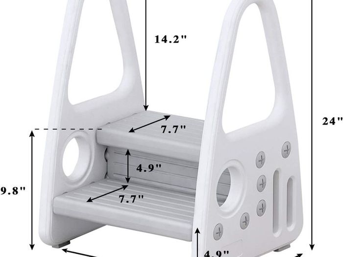 Toddler Step Stool for Bathroom Sink, Kids Two Step Stool for Toilet Potty Training, Kitchen Counter, Children Step Up Learning Helper with Safety Handles and Non-Slip Pads,Gray