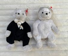 Ty Beanie Baby Bride and Groom Wedding Bear Plush 2002 Set of 2 Used Dirty Please see pictures