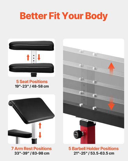 Preacher Curl Bench, Strength Training Biceps Machine, Max load 440 LBS Home Gym Equipment, Seated Arm Isolated Barbell Dumbbell Bicep Station