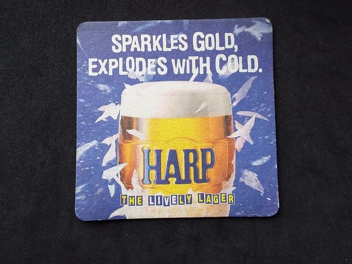 Harp Lager - Sparkles Gold Explodes with Cold - Vintage 1980s Beer Mat