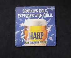 Harp Lager - Sparkles Gold Explodes with Cold - Vintage 1980s Beer Mat