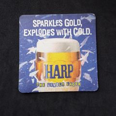Harp Lager - Sparkles Gold Explodes with Cold - Vintage 1980s Beer Mat