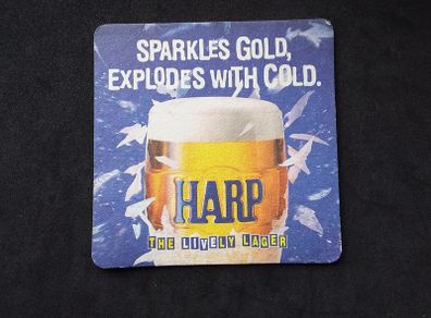 Harp Lager - Sparkles Gold Explodes with Cold - Vintage 1980s Beer Mat