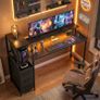 147cm Gaming Desk with Charging Station and Monitor Stand, Computer Table for Home Office with RGB Lights, Black Image 3