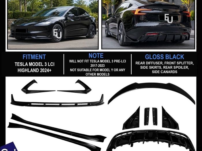 Body Kit For Tesla Model 3 Facelift Bodykit Front Splitter Rear Diffuser 2023+