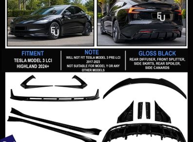 Body Kit For Tesla Model 3 Facelift Bodykit Front Splitter Rear Diffuser 2023+