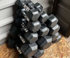 116kg used hex rubber dumbbells