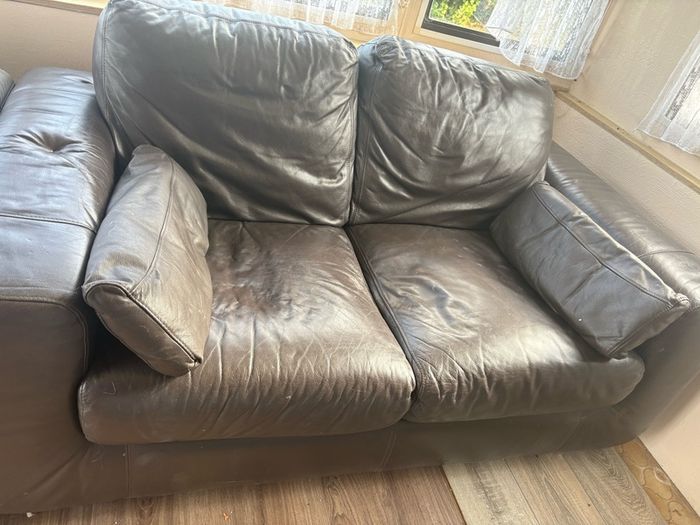 FREE Two x Brown leather 2 seater sofas