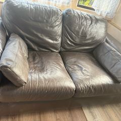 FREE Two x Brown leather 2 seater sofas
