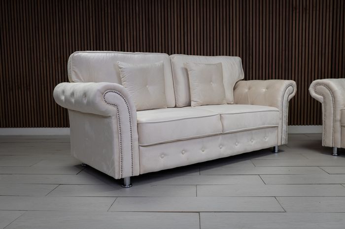 Olympia Cream Fullback Plush Velvet Fabric Sofa Set