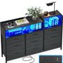 Black Chest of Drawers Bedroom, Dresser Cabinet with 2 Sockets, 2 USB Ports and 10 Colored LED Strips Image 10