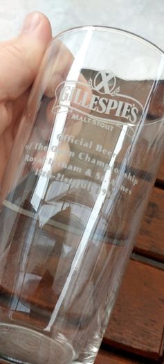 Gillespies malt stout pint glass,official beer to the open championship at royal Lytham & St. Anne's 18th to 21th ,1996,,buyer collects or pays postage, collectors item