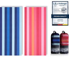 Microfibre Beach Towels for Adults 200x90cm 2 Pack Extra Large Beach Towels in Gift Boxed, 250 GSM, Sand Free, Lightweight & Quick Dry Beach Towel for Swim, Travel and Gym(Pink Stripe & Blue Stripe)
