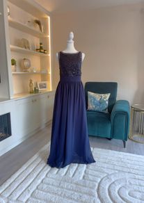 Navy and Silver Sequin Long Dress Size UK 14 / EU 42