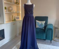 Navy and Silver Sequin Long Dress Size UK 14 / EU 42