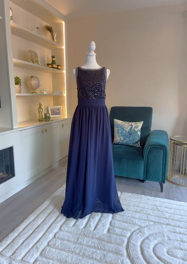 Navy and Silver Sequin Long Dress Size UK 14 / EU 42