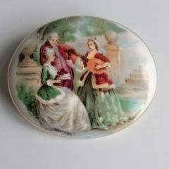 Vintage renaissance style oval portrait brooch pin