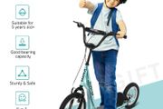 Teen Kids Stunt Scooter w/ Adjustable Handlebar, 16 Inch Rubber Tyres, Dual Brakes, Blue