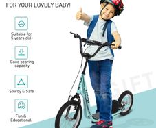 Teen Kids Stunt Scooter w/ Adjustable Handlebar, 16 Inch Rubber Tyres, Dual Brakes, Blue
