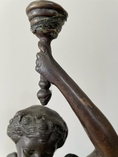 Bronze statue - Lady holding torch - by 'Rousseau