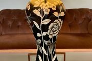 Vintage Large Glazed Asian Batik Motif Table or Console Lamp