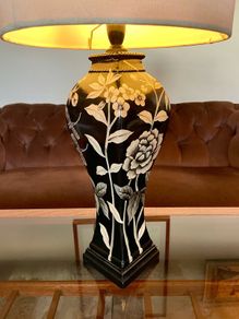 Vintage Large Glazed Asian Batik Motif Table or Console Lamp