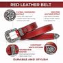 Unisex Premium Red Genuine Leather Belt Vintage Engraved Silver Buckle Image 6