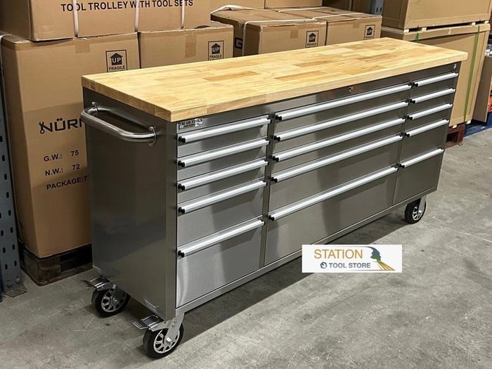 72" inch wide stainless steel 15 drawer tool box