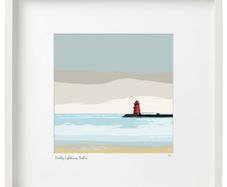 Calming day at Poolbeg Lighthouse, Dublin Bay, XL framed print by artist Helen Mathews