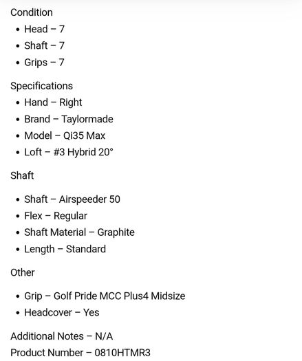 Taylormade Qi35 Max Hybrid / #3 20 Degree / Airspeeder 50 Regular