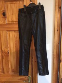 Mos Mosh Ladies Black Denim faux Leather Sheen Slim Jeans 26 inch Waist including post