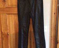 Mos Mosh Ladies Black Denim faux Leather Sheen Slim Jeans 26 inch Waist including post