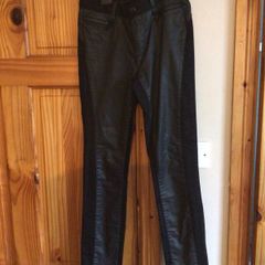 Mos Mosh Ladies Black Denim faux Leather Sheen Slim Jeans 26 inch Waist including post