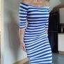 White Blue Striped open shoulder bodycon dress, size S Image 2