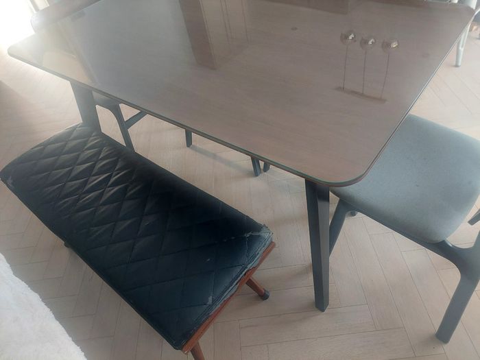 Dining table 4 chairs and bench.