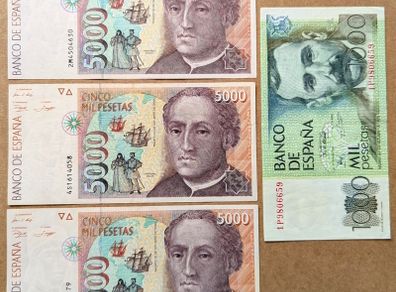 SPAIN - Set of 4 Banknotes: 1000 5000 Pesetas 1976-1992 P165 (VF-AU)