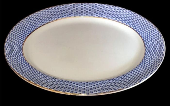 Antique Soho Pottery "Montauban" Blue Basket-Weave