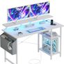 Gaming Desk with LED Lights & Power Outlets, Reversible Image 9