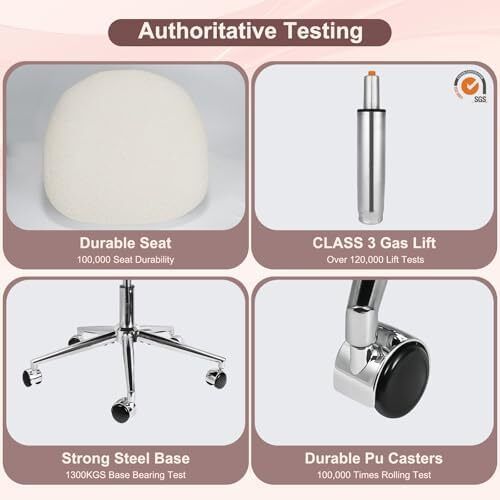 Chair for Dressing Table with Wheels, Boucle Desk Chair for Bedroom, Swivel Armchair for Home, Height Adjustable&Easy Assembly, White/Beige