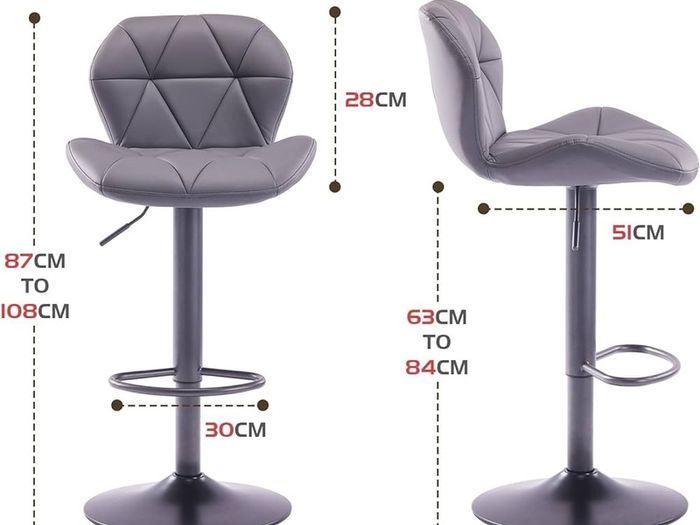 NEW SALE | Set Of 2 Modern Luna Padded Swivel Height Adjustable Faux Leather Breakfast Kitchen Barstools Chairs (All Grey, Faux Leather)