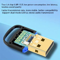 USB BT 5.4 wireless adapter, USB wireless dongle receiver, suitable for computer, headset, keyboard, mouse speakers and other devices