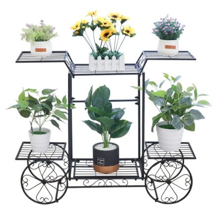 Large Metal Plant Stand Indoor 6 Tier Garden Cart Plant Holder Wrought Iron Plants Display Shelf Rack Outdoor Decorating Garden