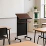 Audio-Visual Direct Wheeled Lectern Podium Standing Desk with Storage Shelf - Cherry/Black Ideal for Presentations and Laptop Use Image 3