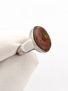 Vintage 925 Sterling Silver & Natural Australian Boulder Opal Ring