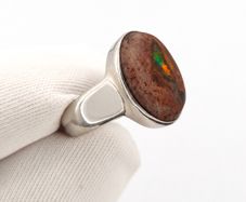 Vintage 925 Sterling Silver & Natural Australian Boulder Opal Ring