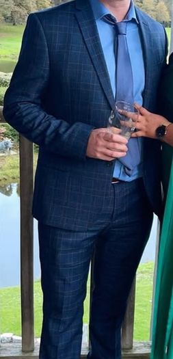 Mens navy check suit - 36 inch waist