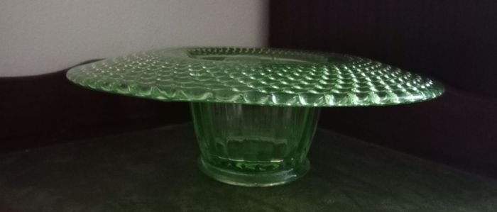 Uranium Glass Green Depression Footed Bowl