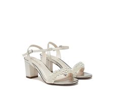 Rainbow Club Emma Ivory Satin wide fit pearl block heel bridal sandals Size 6