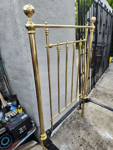 19th Cent three foot wide all brass bed . polished.