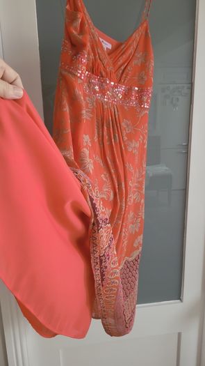 MONSOON coral silk dress Sz 16
